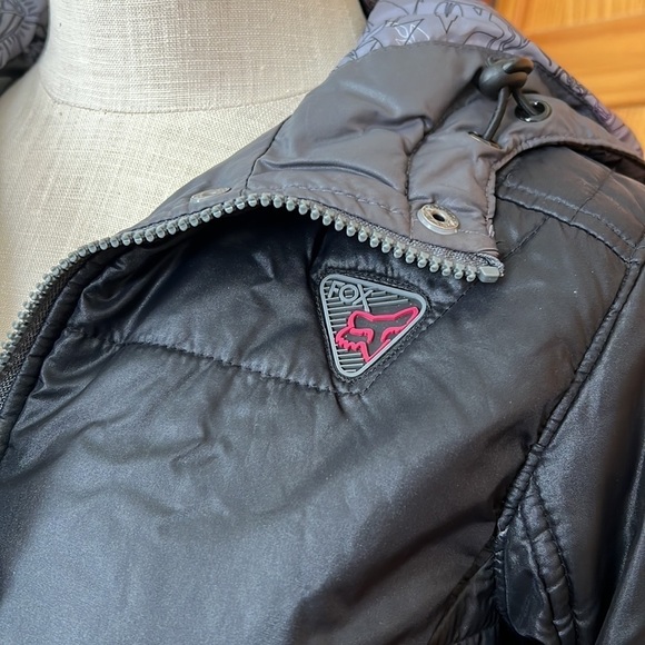 Fox Racing Black Puffer Jacket Coat Small Hooded Rare - Picture 3 of 11
